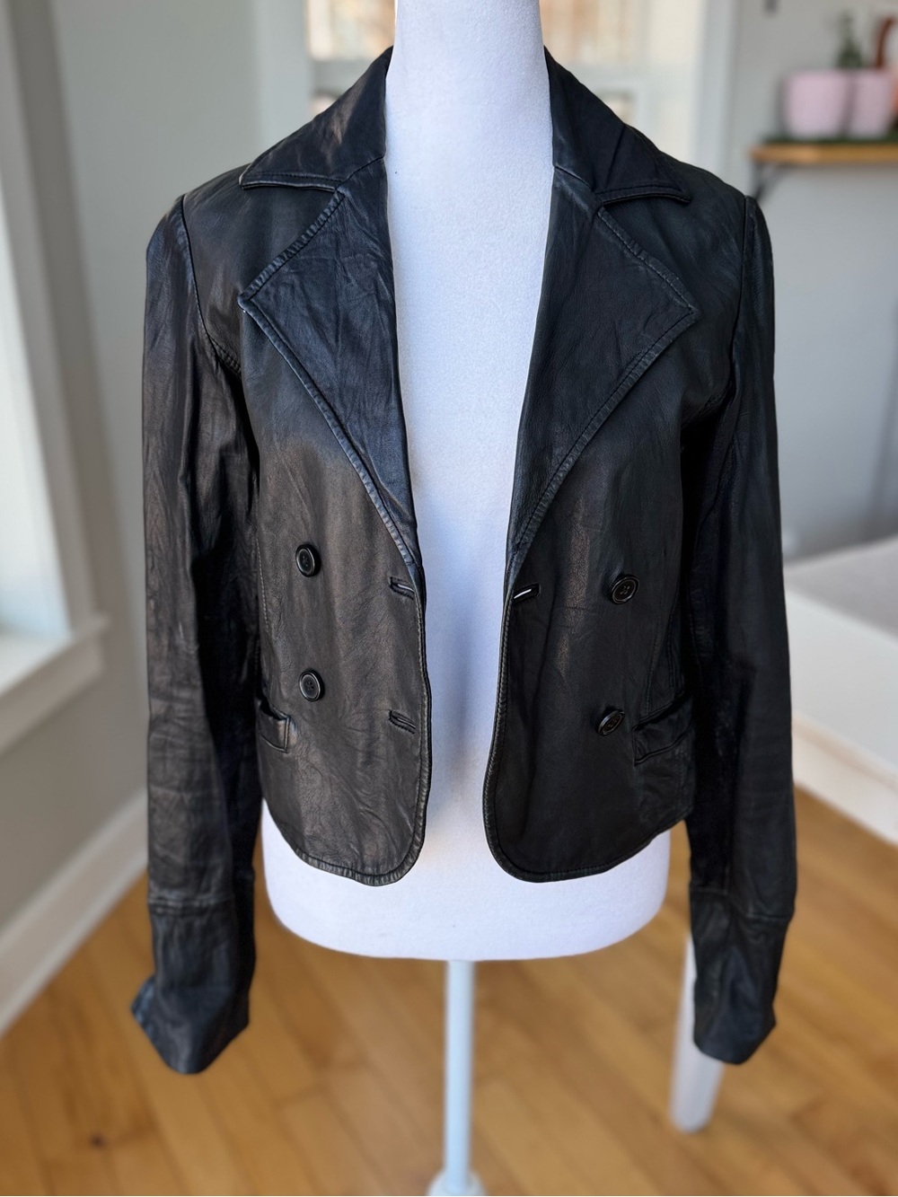 Vintage Y2K Joie Black Genuine Leather Cropped Jacket Size XS